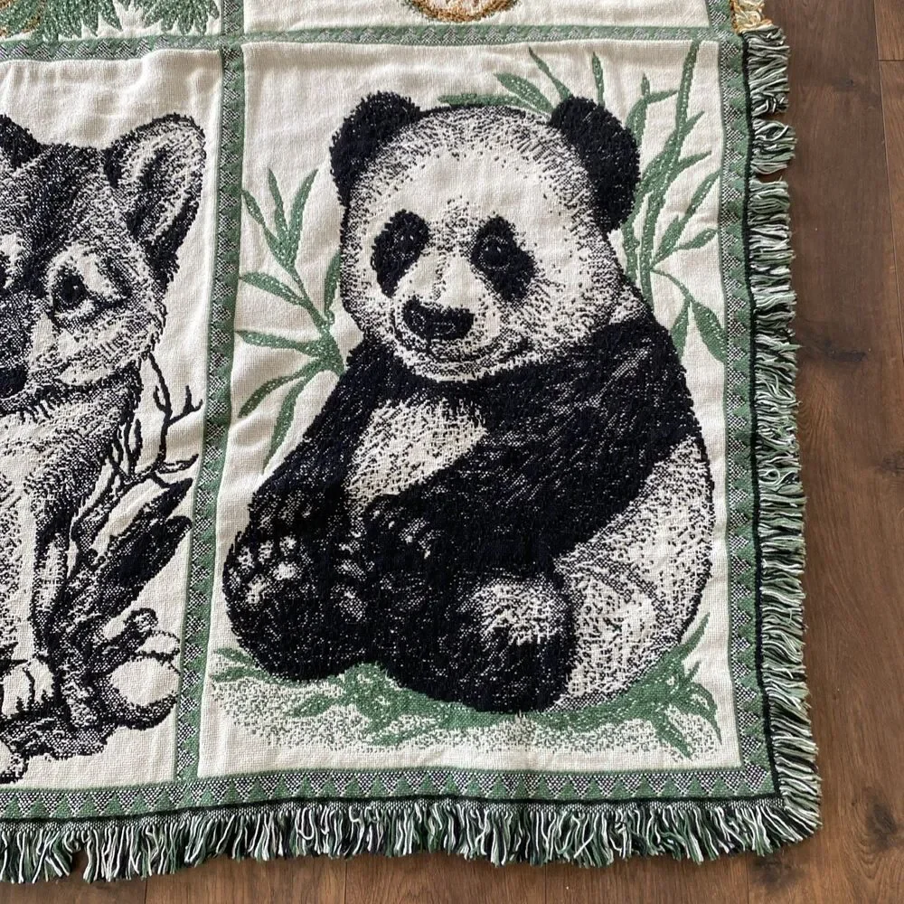 Vintage Rug Barn Natures Endangered Cotton Blanket Baby Panda Fox Lion